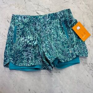 Avia Teal Multi-Print Layered Athletic Shorts